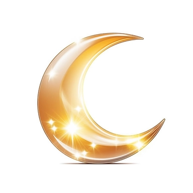 An illustration of a glowing beautiful half moon against white background, outerglow, innerglow, fairytail style, white background, clipart, PNG pure white background, high resolution, best quality
