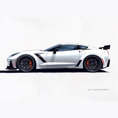 hyperrealism painting ,Chevrolet Corvette ZR1, 2D,vector logo, white background, digital art,side view, clipart