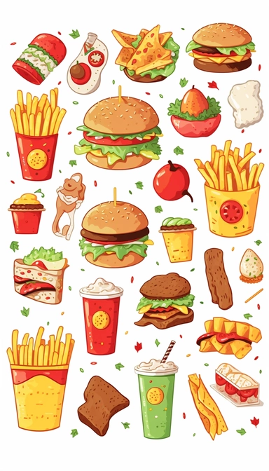 clipart, of fastfood cartoon style high quality