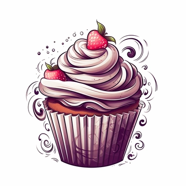 decorative cupcake illustration, clipart style, Chiaroscuro, white background