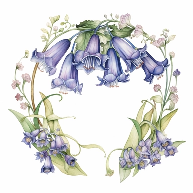 beautiful victorian bluebell flowers clipart border frame water colour illustration white background