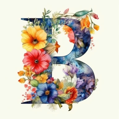 watercolor letter B with colorful flowers clipart, single clipart, high resolution, vibrant colors, 8k