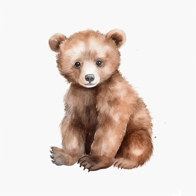 watercolor baby grizzly bear clipart, no words, no background