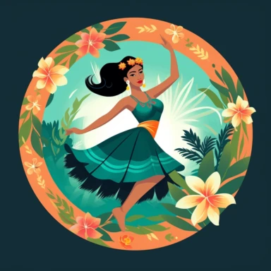 Design a clipart showcasing traditional hula dancer in their vibrant costume, capturing the grace and beauty of this iconic Hawaiian dance form.