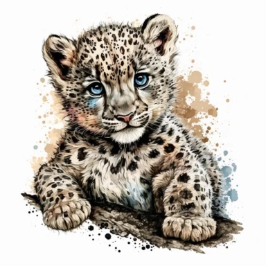 pointelisme cute baby happy snow leopard waterclour print for t-shirt clipart
