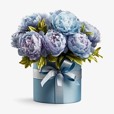 Watercolour realistic pastel blue peonies in flower bouquet box with delicate ribbon bow wrapped around it intricately realistically detailed pastel blue peonies, PNG image,transparent background ,ultra highly detailed, 18k, sharp focus, bright photo with vibrant colours, digitally enhanced,photographic, enhanced graphics, png format, straight, sharp focus, bright lighting, intricate detailed png image ,high definition,300dpi,graphic clipart,computer graphics