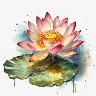 Design a symbolic watercolor clipart of a blooming lotus flower, representing purity and enlightenment in Japanese Buddhism. In HD on a white background.