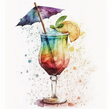 fancy drink with umbrella watercolor clipart