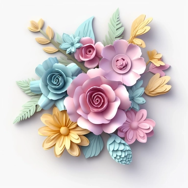 3d pastel floral image, clipart, white background