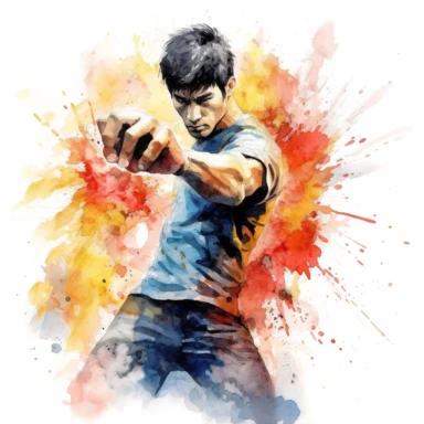 Jeet Kune Do, Karate, highly detailed, watercolor, clipart, illustration, white background, digital painting, paper crafting, no signature, no text