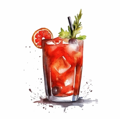 bloody mary cocktail watercolor clipart, white background, single design