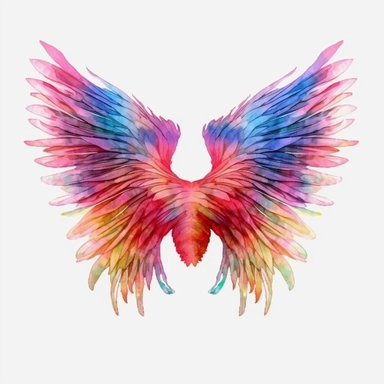 A mesmerizing watercolor angel wings clipart, its wings depicted with vibrant and translucent layers of watercolor, radiating an otherworldly glow, the delicate brushstrokes and flowing drips of paint creating a sense of movement and ethereal beauty, evoking a feeling of celestial magic, Artwork, watercolor painting on canvas, 4k, detailed