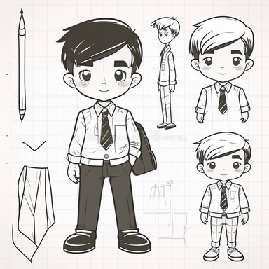 boy dressed, diferend work uniform, realistic uniform, different cultural, simple ,informative, clipart style, children book colouring art, no colour, cute, kid friendly, black and white, cartoon style, vector image, simple, line art style, white background, local food, animal, educational,diversity, picture book style, captivating,Ar 2:3, The Refueling Station: Generate an image of an abandoned refueling station, hovering above the turbulent, colorful clouds of a gas giant planet. The station i
