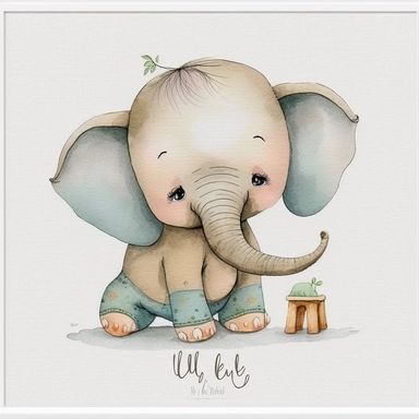 adorable happy crawling baby elephant in etsy's handpainted cute animal clipart style hand painted watercolor pencil drawing, handmade painting, strong watercolor texture, 3d shading children's storybook genre illustration, unrealistic, , white background