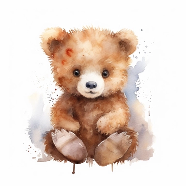 isolated clipart, cute bear, highly realistic, flickr, watercolorist, uhd image, multi-layered mixed media