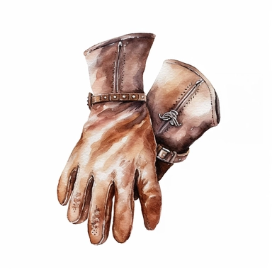 cute white cowboy Leather gloves watercolor clip art on white background v 5