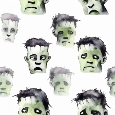 Seamless, Watercolor, Halloween Frankenstein 1 clipart, white background,