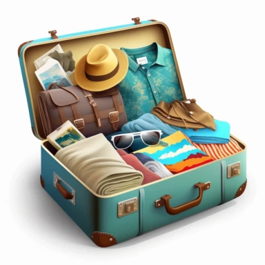 clipart of an open suitcase full of clothes, white background