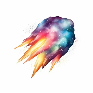 meteor in space clipart watercolor technique, 8k digital art, bright, colorful, soft lightning, white background