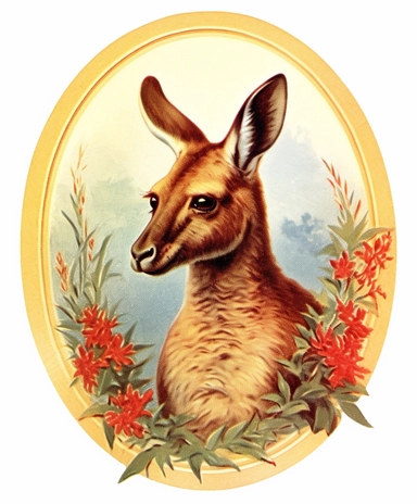 Vintage 1920 Portrait of Kangaroo Head Illustration , Chromolithograph, Die Cut, 1920s Illustration, Vintage, Chromolithograph, Colorful, Antique, Ephemera, Clipart, 8k, Isolated on white