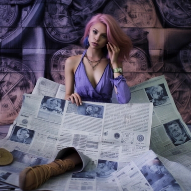 Amethyst Amaris art, astrology reading in the newspaper for aries, fifth house in astrology, neptune, uranus, capricorn, north node in capricorn, news paper clippings textile background with denim, alchemy tools, magnifying glass, allegory, allegory of light, Capo di tutti capi, french japanese, kanji script, photographer David LaChapelle, art dealers, toyen, dada, Alexander Mcqueen, Maison Margiela, John Galliano, ? evil eye bindi tattoo on forehead, ??‍♀️?‍♀️??‍♀️, ??, ??, uncolonized, theme A