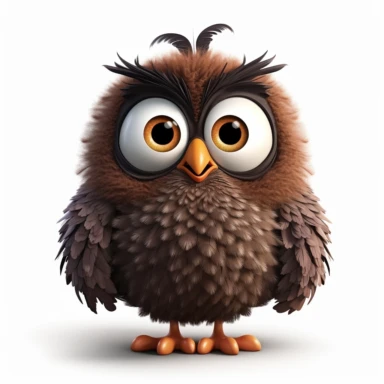 a single clipart image png graphic of a Realistic 3D cute friendly pixar style 3D Clipart Cute Dark Brown Owl PNG Illustration