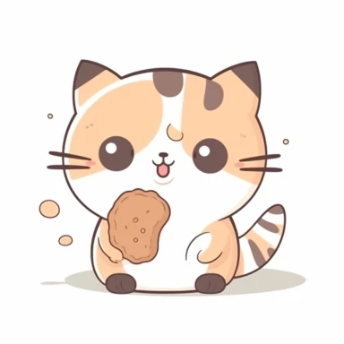 kawaii cute kitten eating a cookie minimal cartoon illustration clipart, friendly, simple, on white background