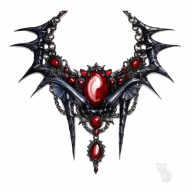 necklace, in style of dark vampire and luxury, hyper-realistic painting, clipart, high details, watercolor illustration, clipart, white background