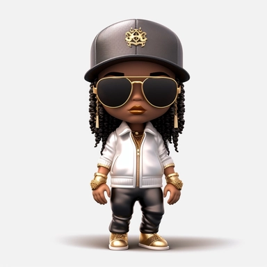 A black chibi girl incarnate in a 3d wearing white clothes, full cap, sunglasses and gold PNG, Black cool gangster girl png, Afro fashion girl black clipart, Black girl Dreadlock png, black magic girl