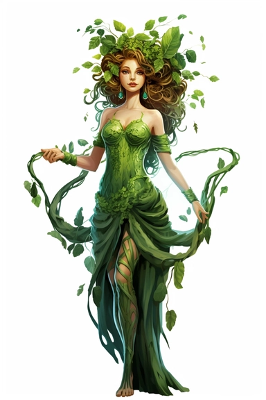 dryad goddess cartoon beautiful 4k on white background clipart