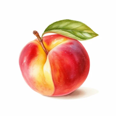 A charming watercolor clipart illustration of a Peach Nectarine without a background, capturing the fruit's velvety skin, showcasing the blend of vibrant colors from shades of orange to blush pink, and highlighting the distinctive crease that runs along its side, Artwork, watercolor painting on paper, 300DPI