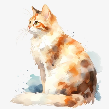Watercolor clipart of a cat grooming itself behind the ear, Graceful, Delicate, Playful, Cat grooming, In a style that conveys the grace and playfulness of the cat's grooming ritual using watercolor techniques, Watercolor clipart creation, Soft and natural lighting, Calm and serene atmosphere, Created using watercolor painting techniques,