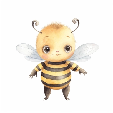 an animated baby bundle bee clipart with watercolor illustration,full body shot,8k,etsy style, white background