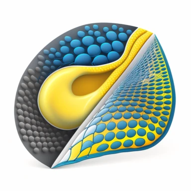 clipart of a mesh used in hernia repair. use blue and yellow colors on a white background.