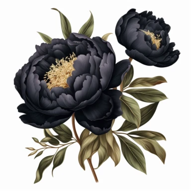 ultra detailed jet black peonies clipart 8K