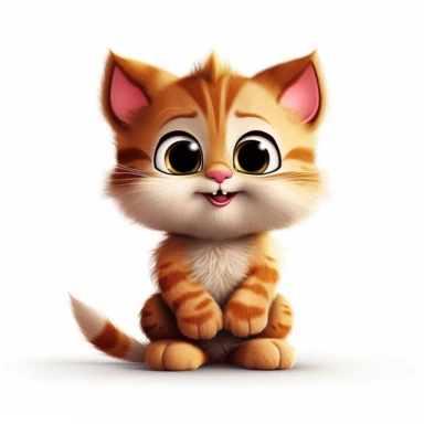 funny little kitten pixar style clipart on white background