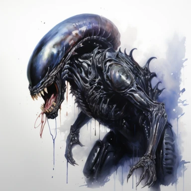Xenomorph, full length, character from movie Alien, watercolor painting, cinematic lighting, clipart, white background