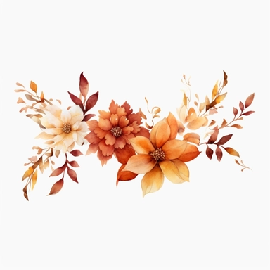 watercolor fall flower border, clipart isolated on clear white background, fall colors, boho, lithograph, 32k uhd, textural