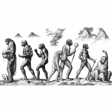 clipart image of evolution of mankind black and white