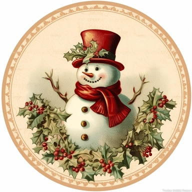 clipart with vintage christmas card style snowman on a white background