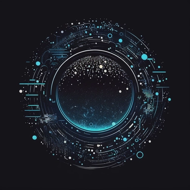 London, UK, technology, NFT, Swag, hipster, quirky, finance, blue, simple, cosmos, circle, particles, glowing, clean black background, digital, circuit board, icon, clipart, futuristic, 2D, flat, svg, sci-fi, 4k, vector