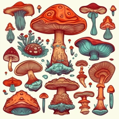 clipart set of mushrooms that coordinates with the illustration, isolated on a white background