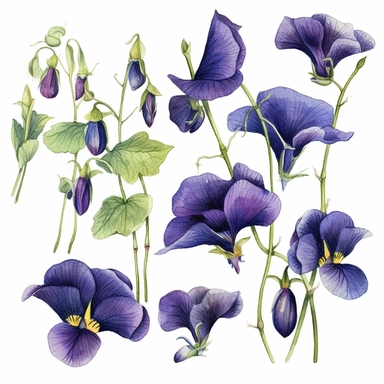 Clipart, vintage, watercolor, Butterfly Pea illustration, hand drawn, texture