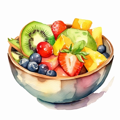 Fruit salad clipart, on white background, watercolor