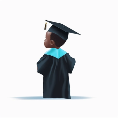 a black toddler graduate, with a bright baby blue graduation cap, 3k graduation, sideview, faceless, flat vector clipart