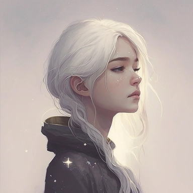 Once upon a time, in a galaxy far away, there lived a girl with white hair and eyes full of stars. She was strong and brave, but she struggled with a deep sadness that weighed heavy on her heart. One day, as she looked up at the vastness of the universe above her, she realized that her sadness was just a small part of something much bigger. She saw the stars shining bright, and she knew that she too had a light within her. With each passing day, the girl fought against her depression, reminding 