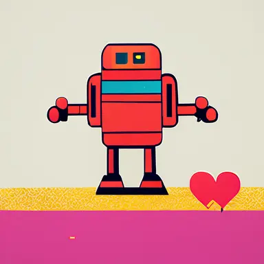 a virtual world full of heartfelt robots that encourage each other, play games with each other, create beautiful clipart together in a pop art style
