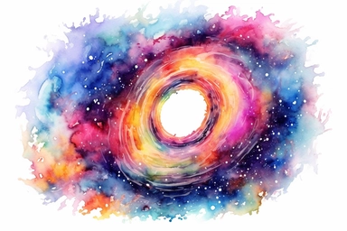 Watercolor, Imagine a cluster cD galaxy, a giant elliptical galaxy at the center of a galaxy cluster with an extended halo clipart, hd, on a white background, spaced out