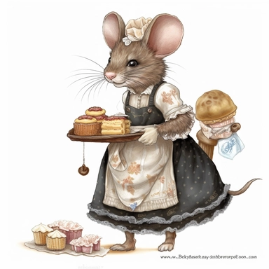 factory worker mouse, by martha morrison 0 12, in the style of fantasy characters, neo-victorian, beatrix potter, magali villeneuve, playful character design, colorful costumes, black and brown and beige, rough looking, clipart, white background
