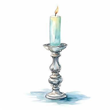 one single beautiful candlestick, watercolor, line art, Clipart, white background